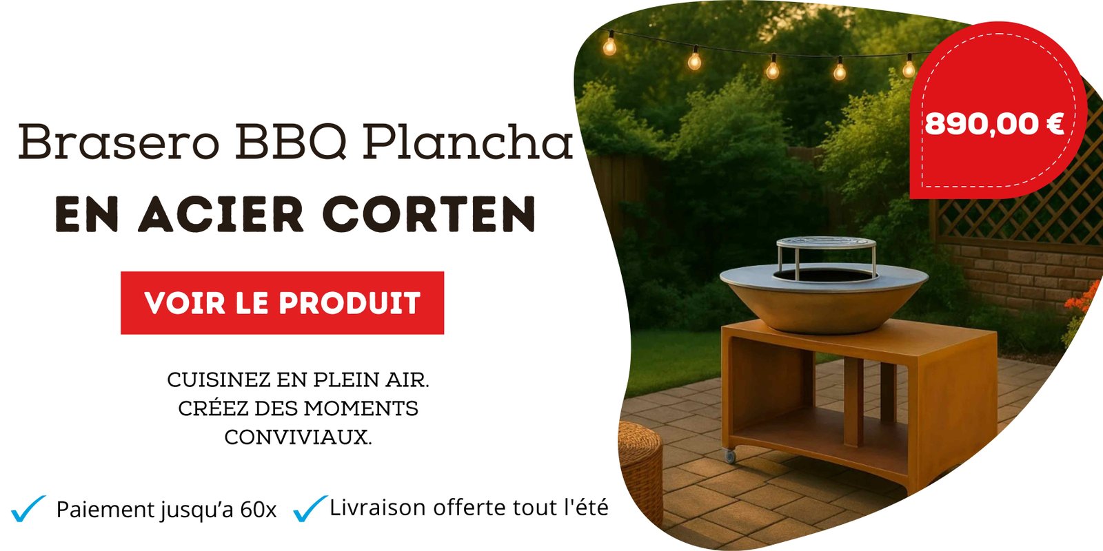 Brasero Brasinox Fiesta BBQ Plancha en acier corten